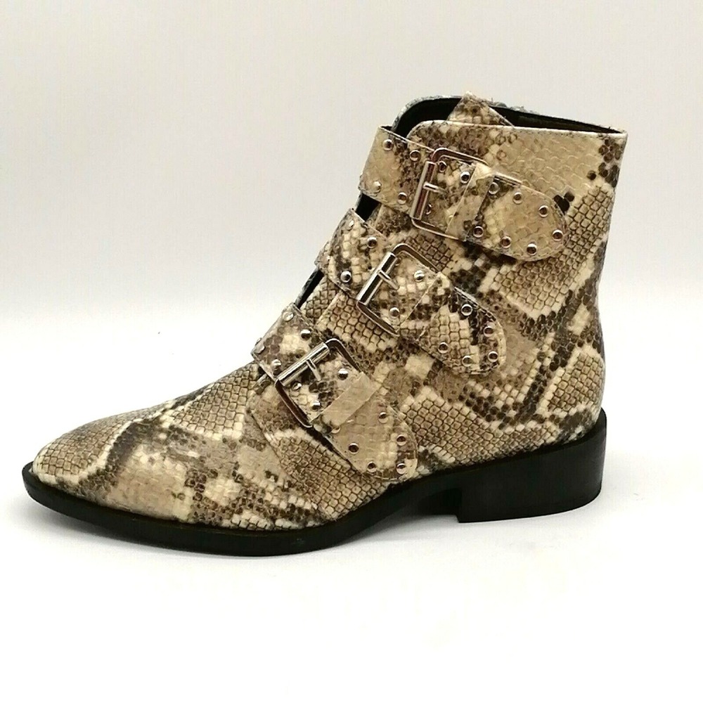 Steven Shoes Womens Harmon Brown 8.5 Ankle Boot Snakeskin Biker Side Zip NEW